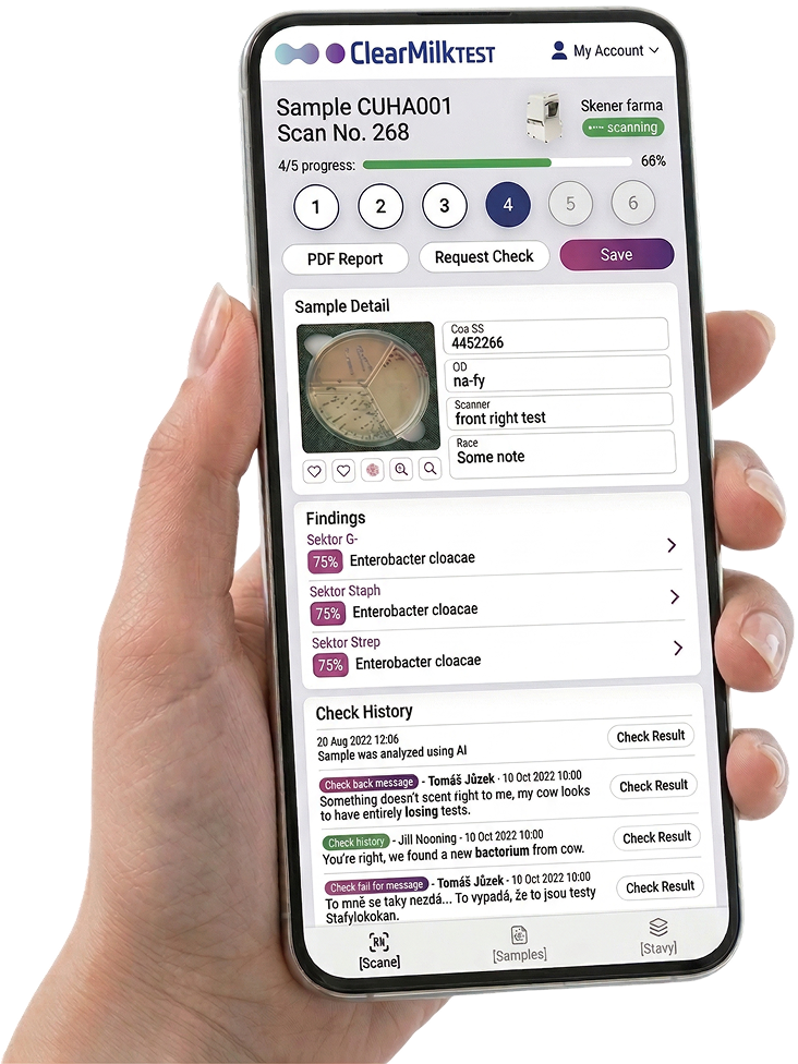 Chytrý telefon se zobrazením výsledků v ekosystému ClearMilk